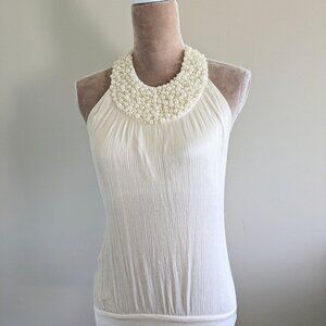 Bebe Pearl Halter Neck Ivory Top